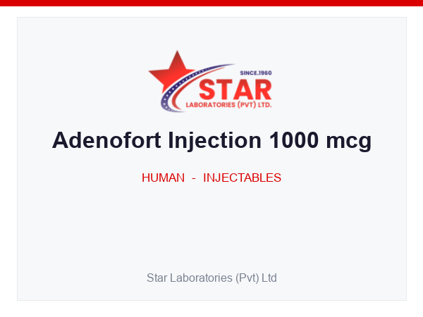 Adenofort Injection 1000 mcg — Cyanocobalamin 1000 mcg, Pyridoxine HCl 100 mg, Thiamine HCl 100 mg, Adenosine Triphosphate 10 mg, Nicotinamide 60 mg — Human Injectable — by Star Laboratories
