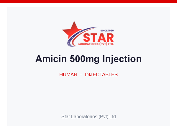 Amicin 500mg Injection — Amikacin (as Sulphate) 500 mg — Human Injectable — by Star Laboratories