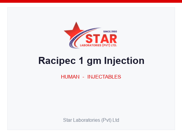 Racipec 1 gm Injection — Cefepime (as Hydrochloride) 1 g (with L-arginine) — Human Injectable — by Star Laboratories