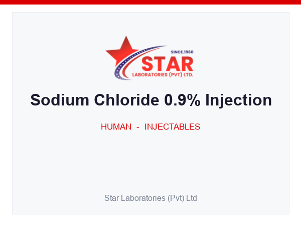 Sodium Chloride 0.9% Injection — Sodium Chloride 0.9% (9 mg/mL) — Human Injectable — by Star Laboratories