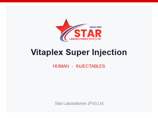 Vitaplex Super Injection — Thiamine HCl 100 mg, Riboflavin 1 mg, Nicotinamide 100 mg, Pyridoxine HCl 1 mg, Vitamin B12 (Cyanocobalamin) 1000 mcg — Human Injectable — by Star Laboratories