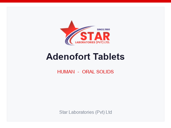 Adenofort Tablets — Thiamine HCl 200 mg, Pyridoxine HCl 100 mg, Cyanocobalamin 100 mcg, Adenosine Triphosphate Acid 10 mg, Nicotinic Acid 50 mg — Human Oral Solid — by Star Laboratories
