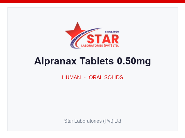Alpranax Tablets 0.50mg — Alprazolam 0.50 mg — Human Oral Solid — by Star Laboratories