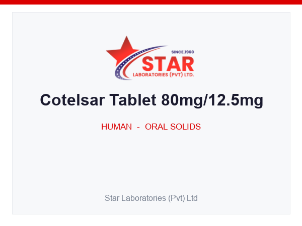 Cotelsar Tablet 80mg/12.5mg — Telmisartan 80 mg, Hydrochlorothiazide 12.5 mg — Human Oral Solid — by Star Laboratories