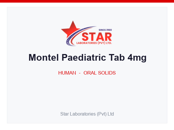 Montel Paediatric Tab 4mg — Montelukast (as sodium) 4mg — Human Oral Solid — by Star Laboratories