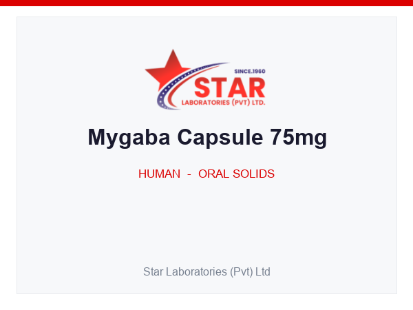 Mygaba Capsule 75mg — Pregabalin 75mg — Human Oral Solid — by Star Laboratories