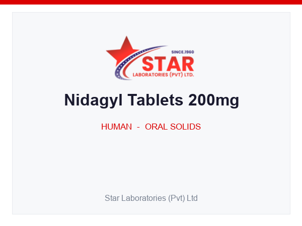 Nidagyl Tablets 200mg — Metronidazole 200mg — Human Oral Solid — by Star Laboratories
