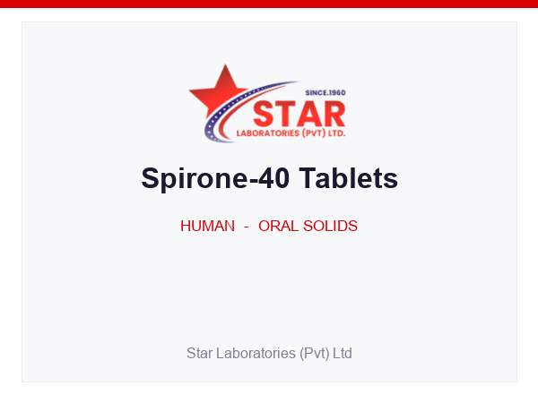 Spirone-40 Tablets — Spironolactone 40mg — Human Oral Solid — by Star Laboratories