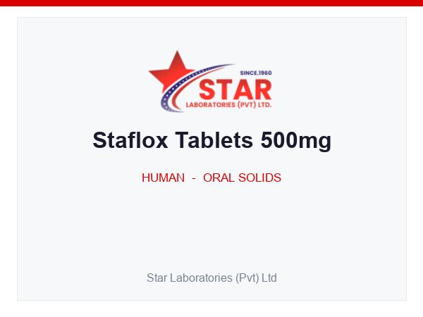 Staflox Tablets 500mg — Levofloxacin (as hemihydrate) 500mg — Human Oral Solid — by Star Laboratories