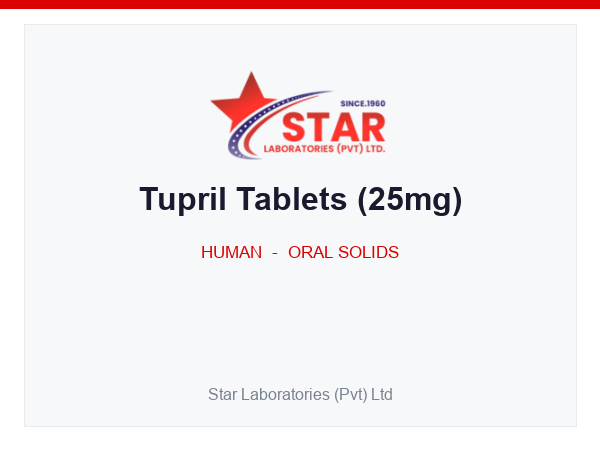 Tupril Tablets (25mg) — Captopril 25mg — Human Oral Solid — by Star Laboratories