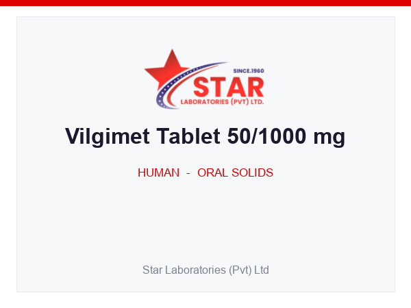 Vilgimet Tablet 50/1000 mg — Vildagliptin 50 mg + Metformin HCl 1000 mg — Human Oral Solid — by Star Laboratories