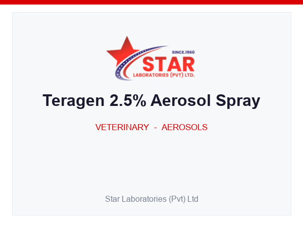 Teragen 2.5% Aerosol Spray — Oxytetracycline HCl 25mg + Gentian Violet 5mg (per ml) — Veterinary Aerosol — by Star Laboratories