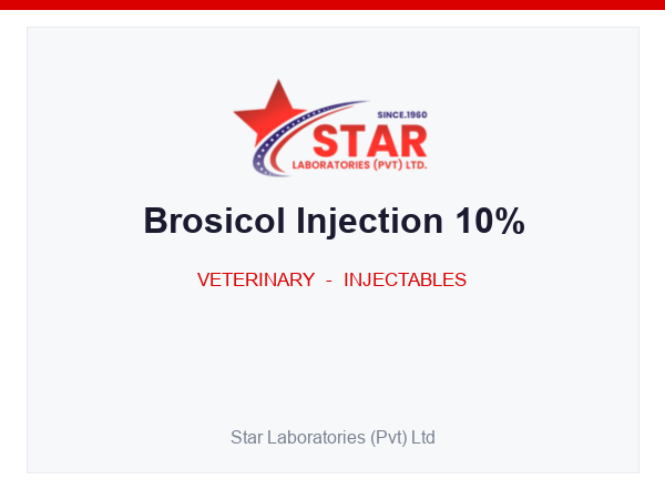 Brosicol Injection 10% — Ampicillin (as Sodium/Trihydrate) 100 mg/ml — Veterinary Injectable — by Star Laboratories