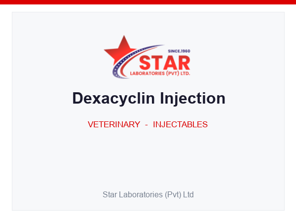 Dexacyclin Injection — Oxytetracycline HCl 150 mg + Tripelennamine HCl 10 mg + Dexamethasone (as Sodium Phosphate) 0.5 mg per ml — Veterinary Injectable — by Star Laboratories
