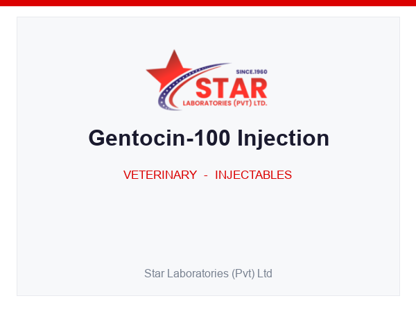 Gentocin-100 Injection — Gentamicin (as Sulphate) 100 mg/mL — Veterinary Injectable — by Star Laboratories