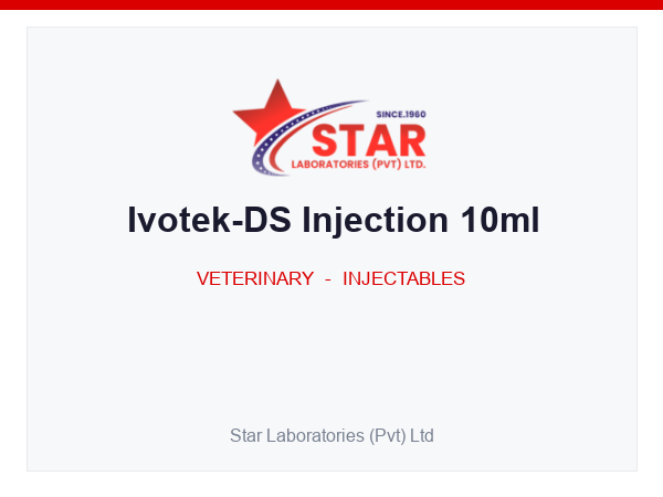 Ivotek-DS Injection 10ml — Ivermectin 20 mg/mL — Veterinary Injectable — by Star Laboratories