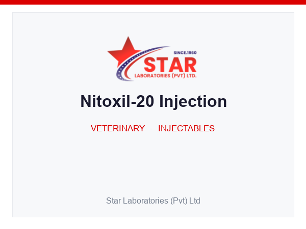 Nitoxil-20 Injection — Nitroxynil 2.0 mg per mL — Veterinary Injectable — by Star Laboratories
