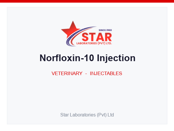 Norfloxin-10 Injection — Norfloxacin 100 mg per mL — Veterinary Injectable — by Star Laboratories