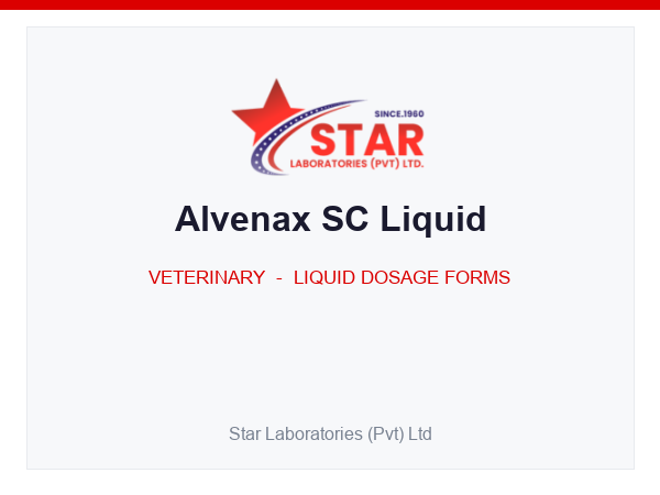 Alvenax SC Liquid — Albendazole 25 mg, Cobalt Chloride 0.75 mg and Sodium Selenite 0.35 mg (per ml) — Veterinary Liquid Dosage Form — by Star Laboratories