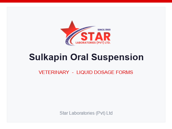 Sulkapin Oral Suspension — Trimethoprim 80 mg/mL, Sulphadiazine 400 mg/mL, Kaolin 200 mg/mL, Pectin 5 mg/mL — Veterinary Liquid Dosage Form — by Star Laboratories