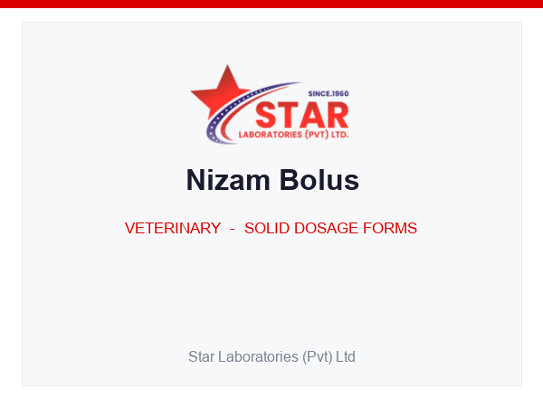 Nizam Bolus — Levamisole HCl 1000 mg + Oxyclozanide 1400 mg — Veterinary Solid Dosage Form — by Star Laboratories