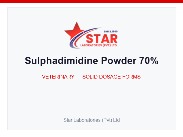 Sulphadimidine Powder 70% — Sulphadimidine Sodium 700 g, Dextrose Anhydrous 300 g (per 1 kg) — Veterinary Solid Dosage Form — by Star Laboratories
