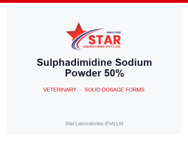 Sulphadimidine Sodium Powder 50% — Sulphadimidine Sodium 500 g, Dextrose Anhydrous 500 g (per 1 kg) — Veterinary Solid Dosage Form — by Star Laboratories