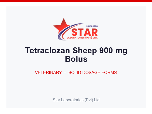 Tetraclozan Sheep 900 mg Bolus — Tetramisole HCl 450 mg, Oxyclozanide 450 mg (per bolus) — Veterinary Solid Dosage Form — by Star Laboratories